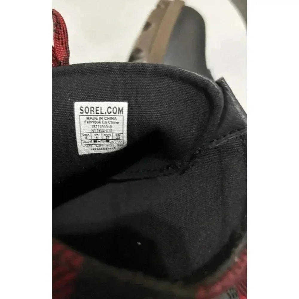 Sorel Lexie Wedge Buffalo Plaid‎ Ankle Booties Boots Girls Youth 5 Red Black NEW